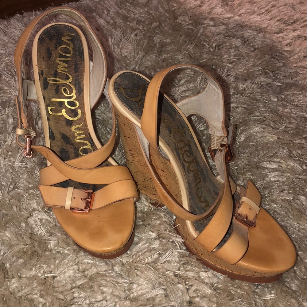Sam Edelman Nude platform wedge cork sandals
